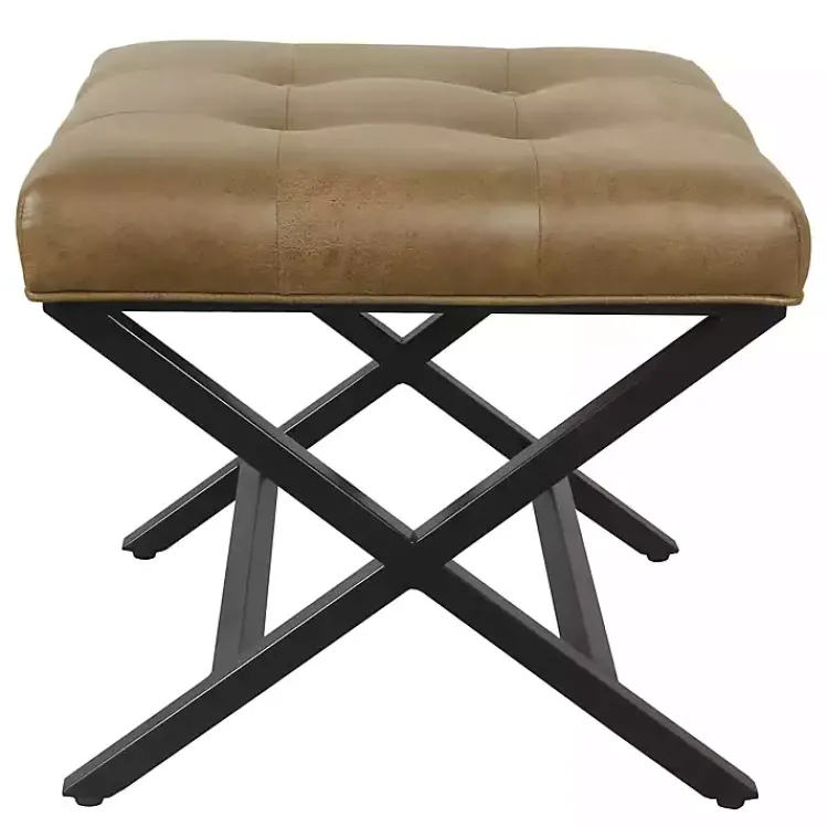 Benches & Ottomans-Kirklands Home Faux Leather Tufted X-Frame Bench Brown