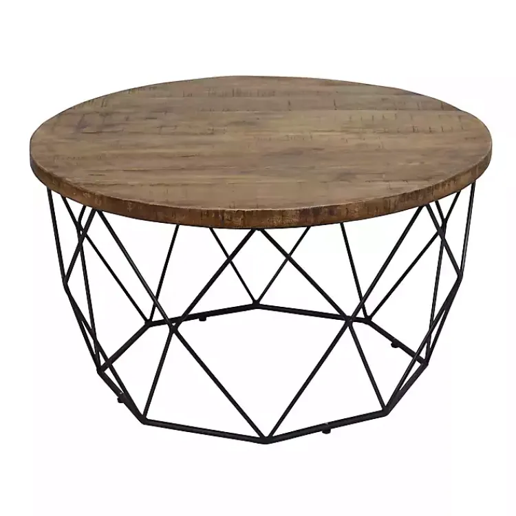Coffee Tables-Kirklands Home Wooden Top Geometric Chadwick Coffee Table