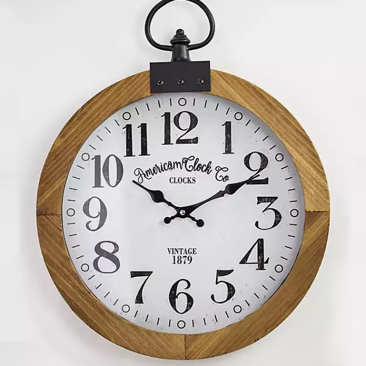 Clocks-Kirklands Home Vintage Pocket Watch Wooden Wall Clock