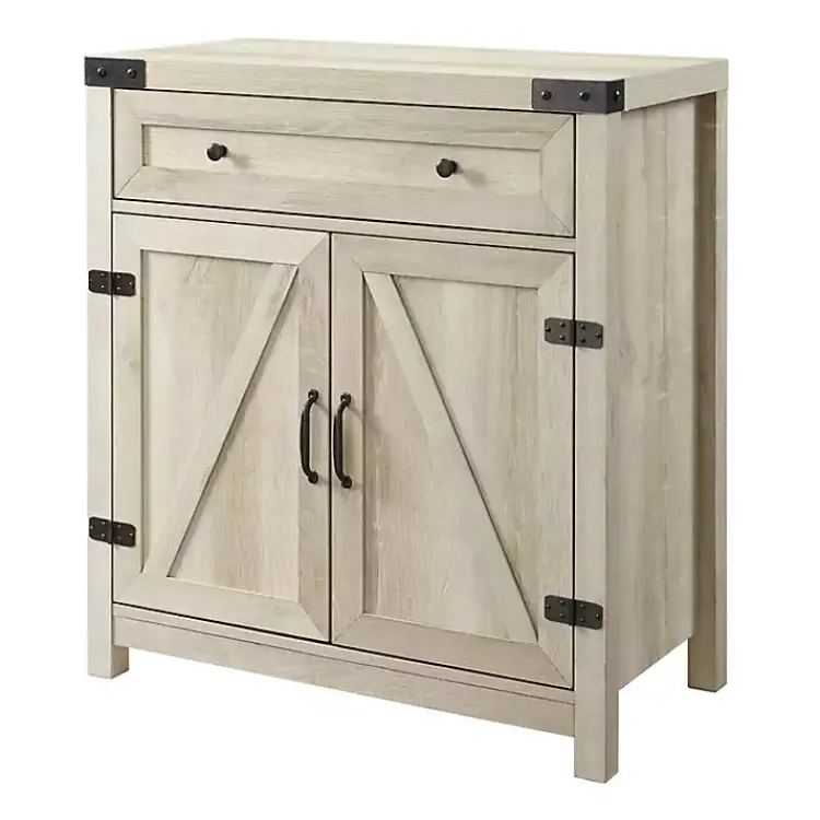 Cabinets & Sideboards-Kirklands Home Oak Wash Wooden and Metal Barn Door Cabinet White