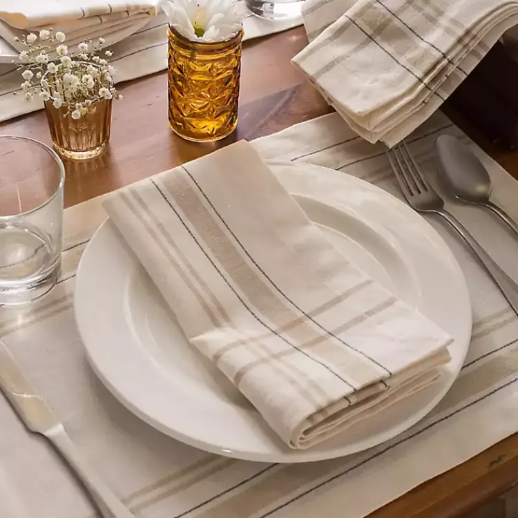 Table Linens-Kirklands Home Chambray French Stripe Napkins, Set of 6 White