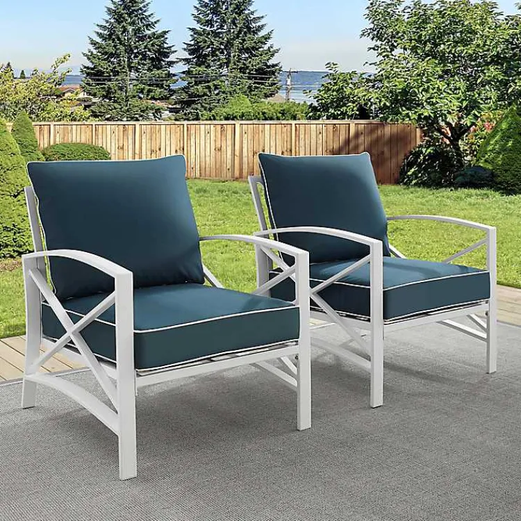 Outdoor Seating-Kirklands Home Navy and White Dayton Outdoor Chairs, Set of 2 Blue