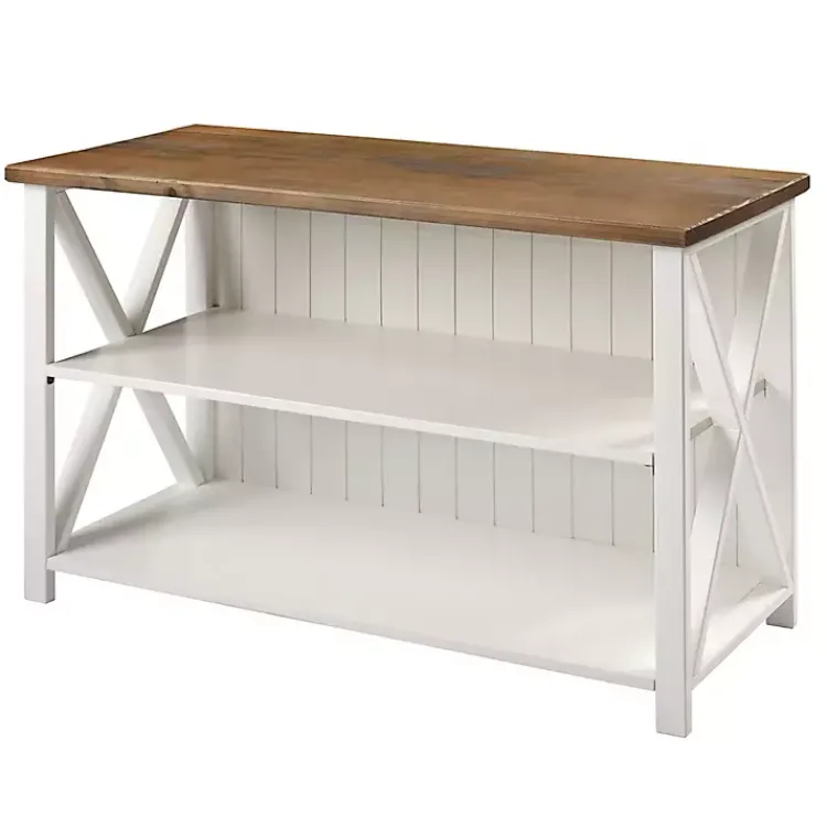 Console Tables-Kirklands Home White and Rustic Oak Wood Farmhouse Console Table