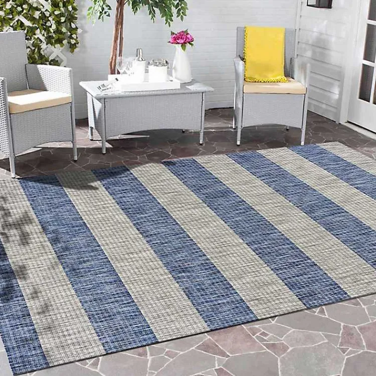Outdoor Rugs-Kirklands Home Coastal Stripes Outdoor Area Rug, 7x9