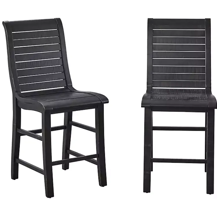 Bar Stools & Counter Height Stools-Kirklands Home Slatted Counter Stools, Set of 2 Black
