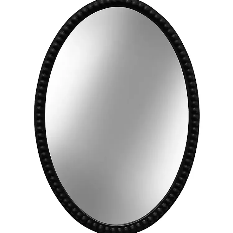 Decorative Mirrors-Kirklands Home Black Wooden Oval Beaded Mirror