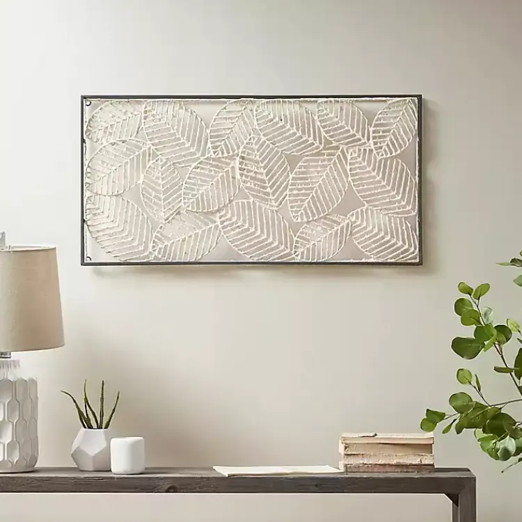 Wall Plaques-Kirklands Home Paper Cloaked Leaves Metal Plaque White