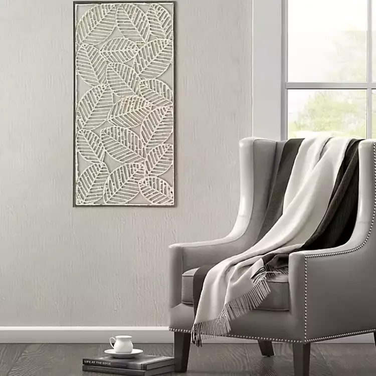 Wall Plaques-Kirklands Home Paper Cloaked Leaves Metal Plaque White