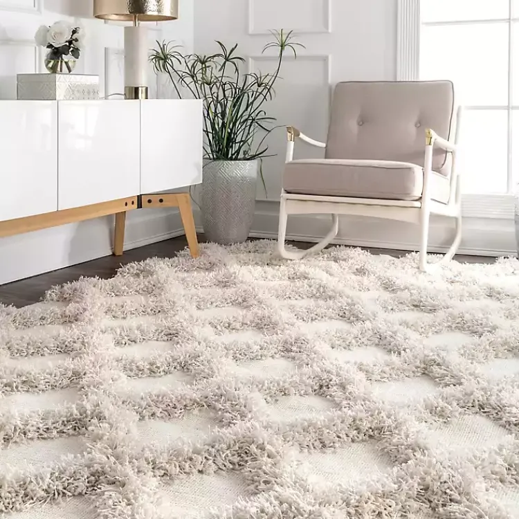 Area Rugs-Kirklands Home Francis Diamond Shaggy Area Rug, 4x6 White