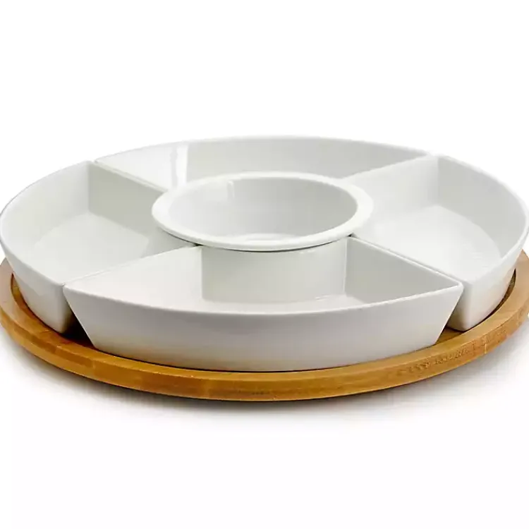 Serving & Entertaining-Kirklands Home Bamboo 5-pc. Ceramic Modern Set Lazy Susan