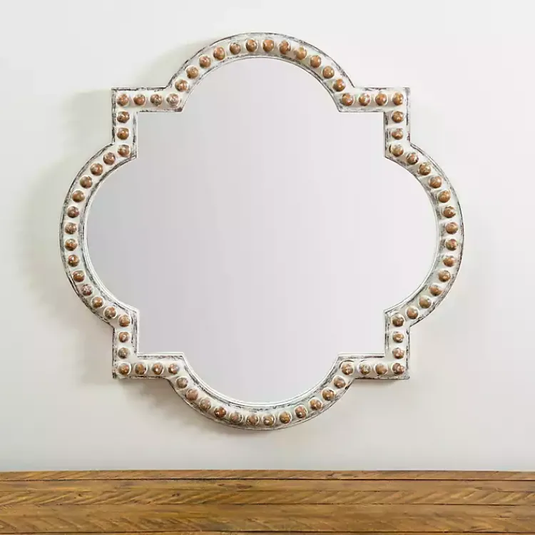 Decorative Mirrors-Kirklands Home White Beaded Quatrefoil Wall Mirror