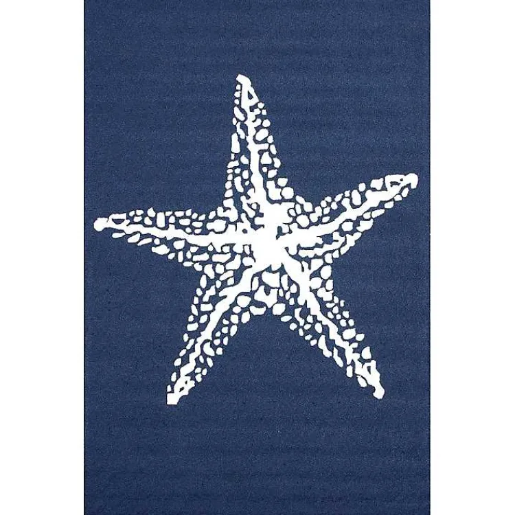 Outdoor Rugs-Kirklands Home Navy Starfish Hooked Indoor/Outdoor Area Rug, 5x8