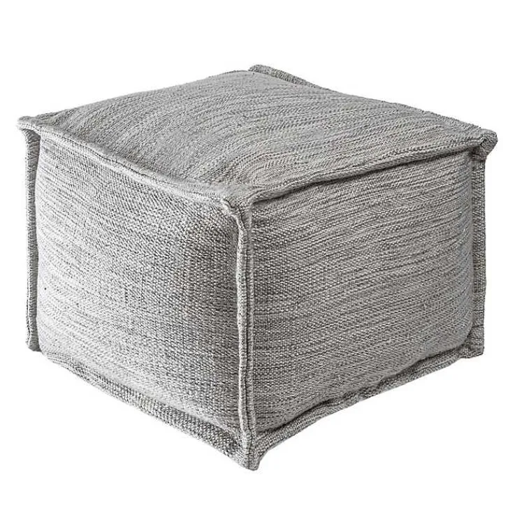 Outdoor Cushions & Pillows-Kirklands Home Woven Outdoor Pouf Gray