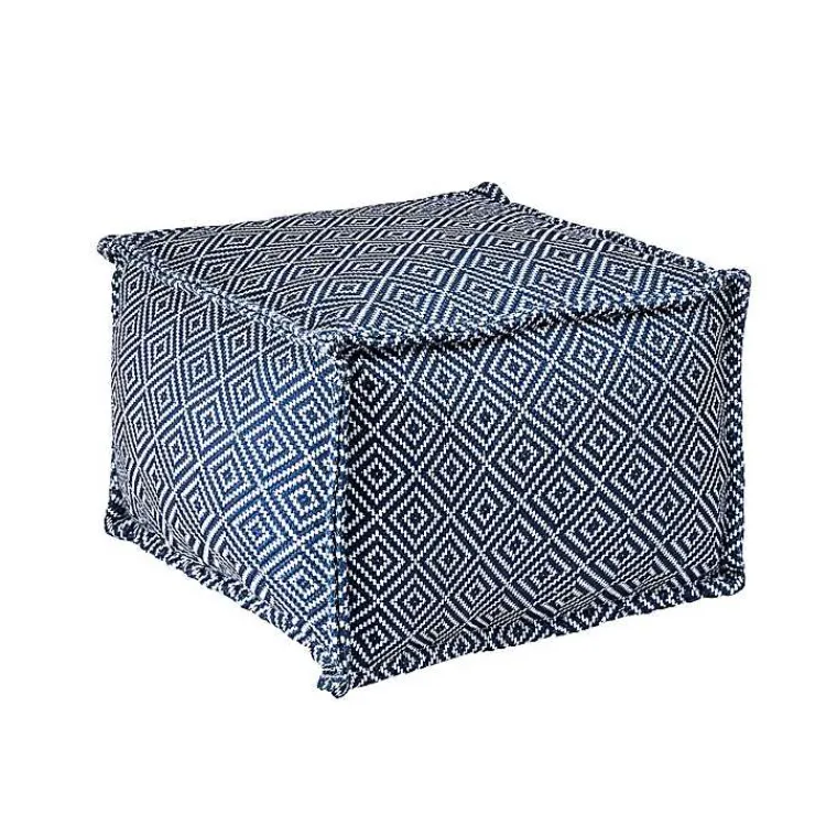 Outdoor Cushions & Pillows-Kirklands Home Blue Diamond Outdoor Pouf