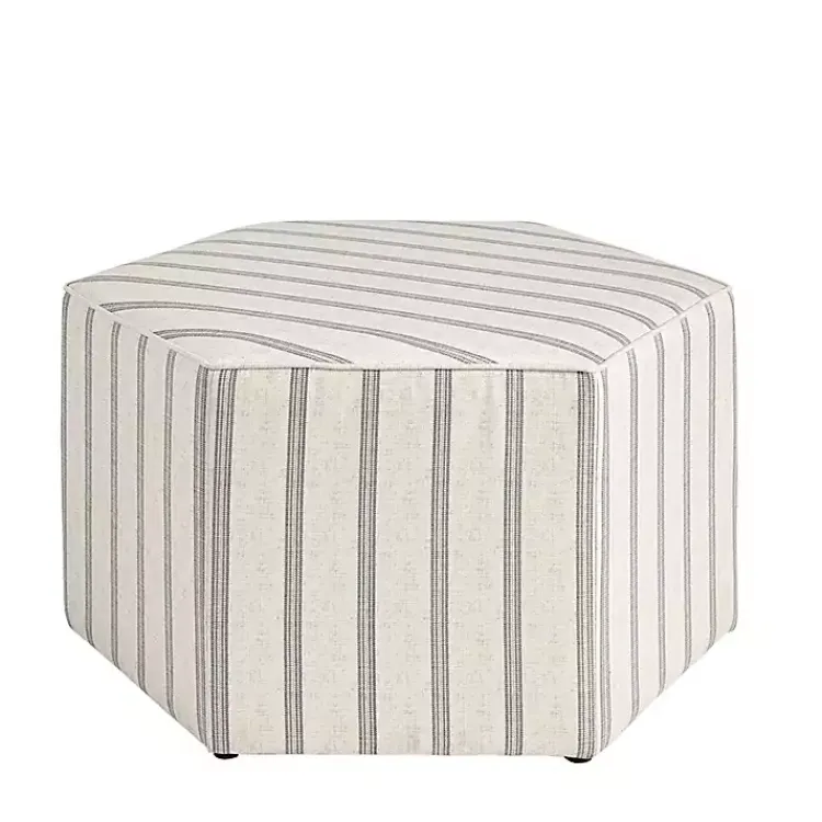 Benches & Ottomans-Kirklands Home Ellen Navy Stripe Martha Stewart Cocktail Ottoman Ivory