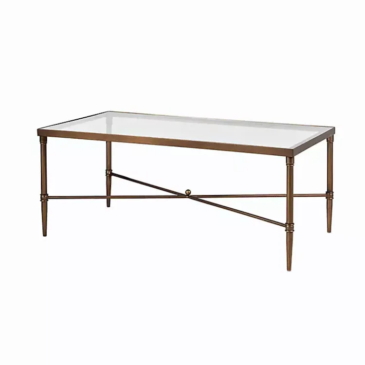 Coffee Tables-Kirklands Home Glass and Metal Rectangle Porter Coffee Table Gold