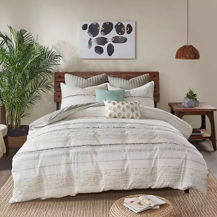 Comforters-Kirklands Home Neutral Stripe King 3-pc. Comforter Set