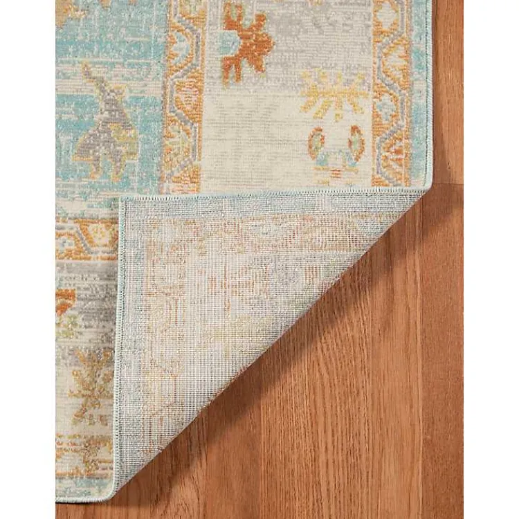 Area Rugs-Kirklands Home Aqua and Beige Bohemian Area Rug, 5x8