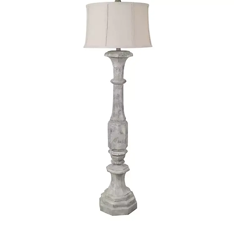 Floor Lamps-Kirklands Home Distressed Gray Finton Floor Lamp Tan