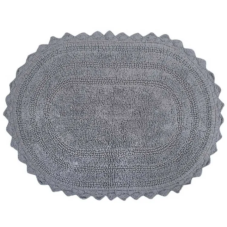 Bathroom Rugs-Kirklands Home Small Crochet Oval Bath Mat Gray