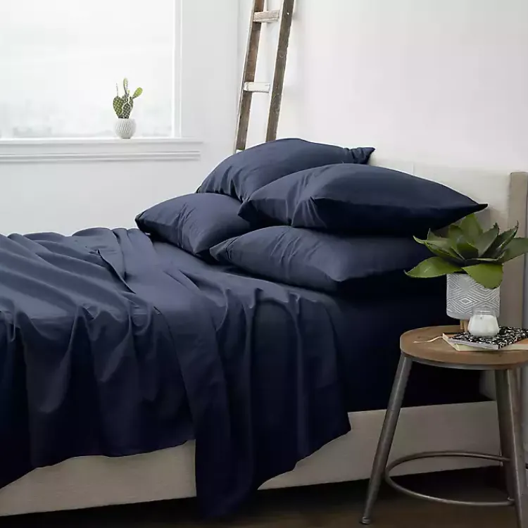 Bed Sheets-Kirklands Home Navy Ultra Soft 6-pc. Queen Sheet Set Blue