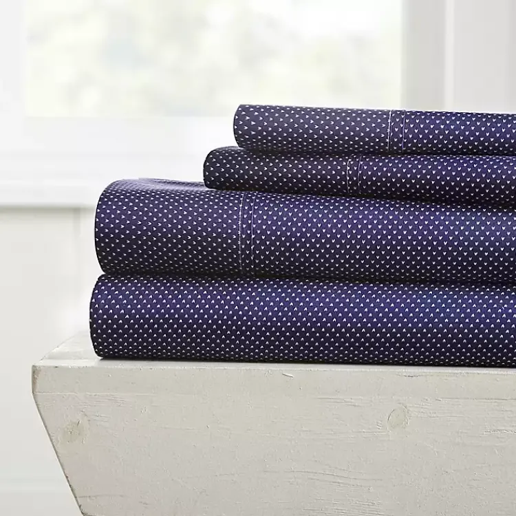 Bed Sheets-Kirklands Home Navy Hearts 4-pc. King Sheet Set Blue