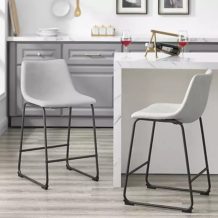 Bar Stools & Counter Height Stools-Kirklands Home Faux Leather Counter Stools, Set of 2 Gray