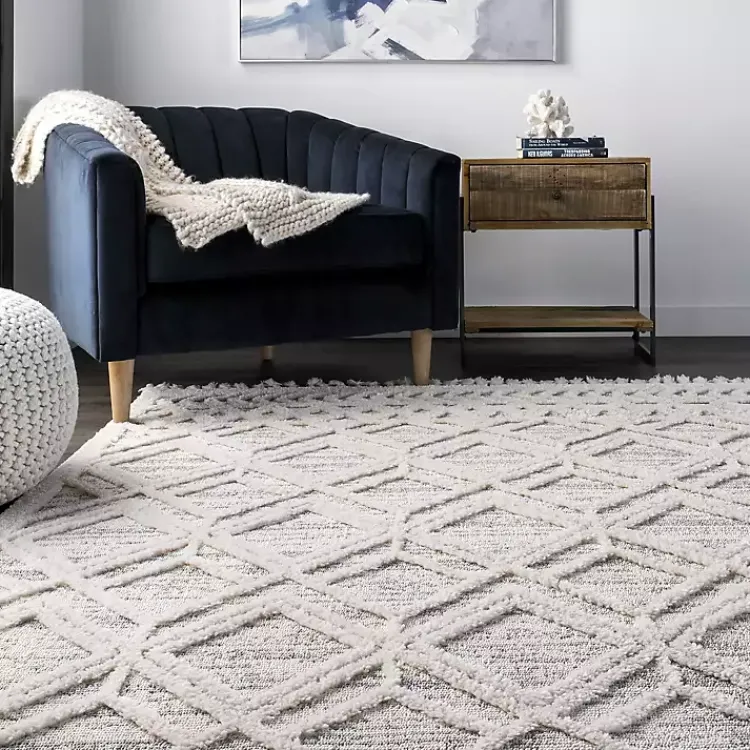 Area Rugs-Kirklands Home Shaggy Lattice Tassel Ansley Area Rug, 5x7