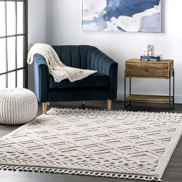 Area Rugs-Kirklands Home Shaggy Lattice Tassel Ansley Area Rug, 5x7