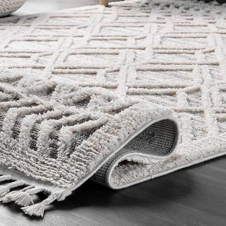 Area Rugs-Kirklands Home Shaggy Lattice Tassel Ansley Area Rug, 5x7