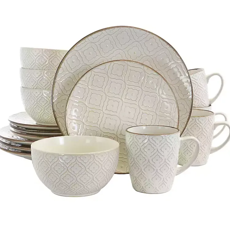 Dinnerware-Kirklands Home Cream Embossed 16-pc. Dinnerware Set Ivory