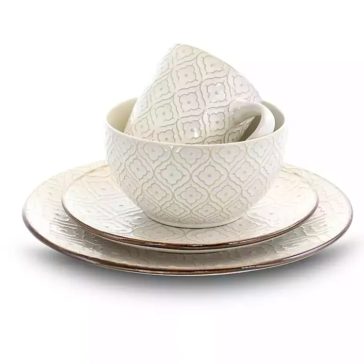 Dinnerware-Kirklands Home Cream Embossed 16-pc. Dinnerware Set Ivory
