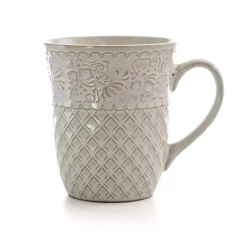 Dinnerware-Kirklands Home Cream Lotus Pattern 16-pc. Square Dinnerware Set Ivory