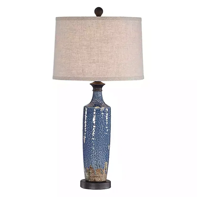 Table Lamps-Kirklands Home Blue Textured Ceramic Table Lamp Tan