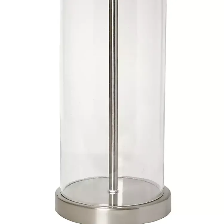 Table Lamps-Kirklands Home Clear Glass and Nickel Cylindrical Table Lamp White