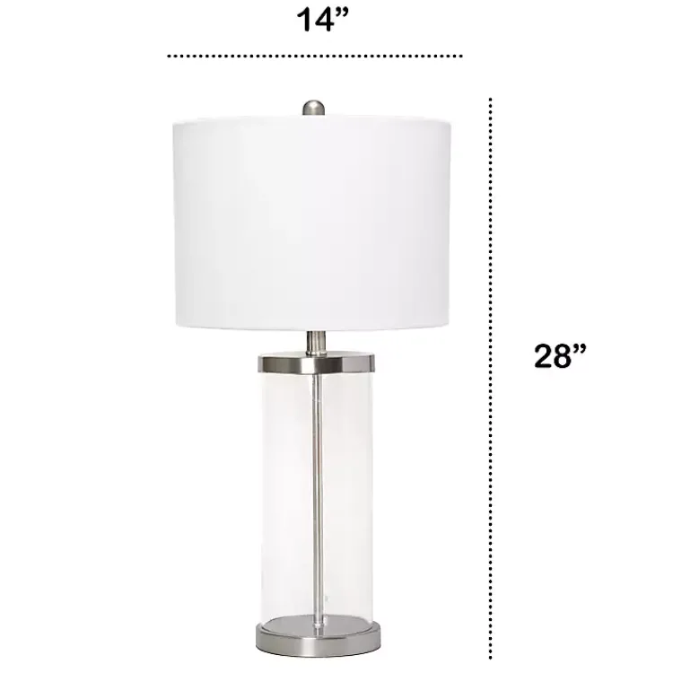 Table Lamps-Kirklands Home Clear Glass and Nickel Cylindrical Table Lamp White