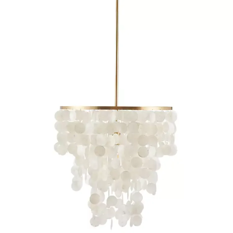 Chandeliers & Pendant Lighting-Kirklands Home Shell and Gold Metal Layered Chandelier White