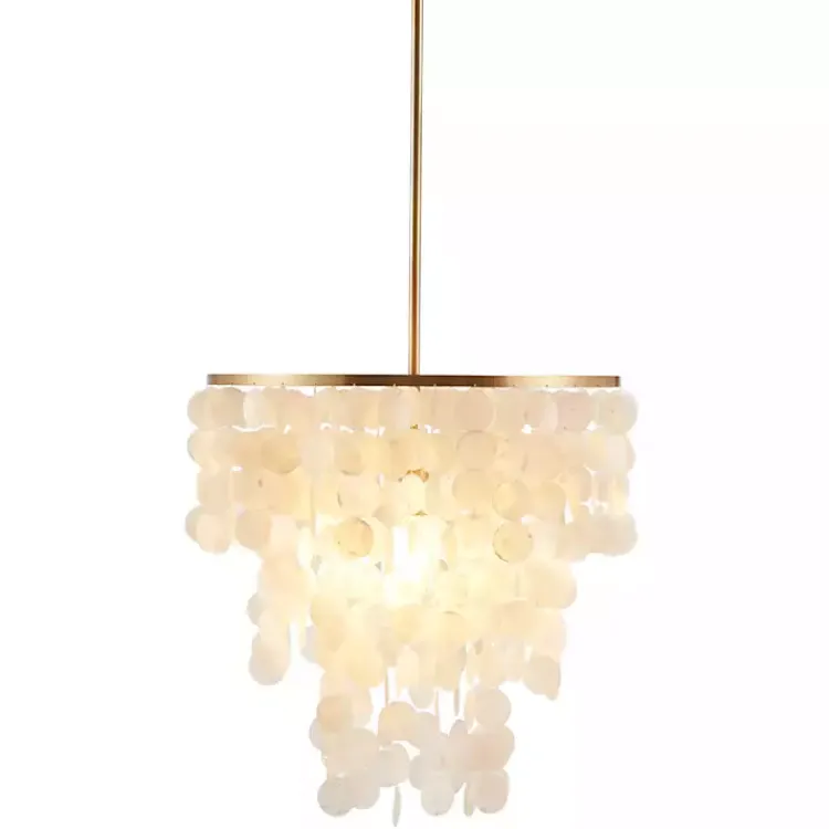 Chandeliers & Pendant Lighting-Kirklands Home Shell and Gold Metal Layered Chandelier White
