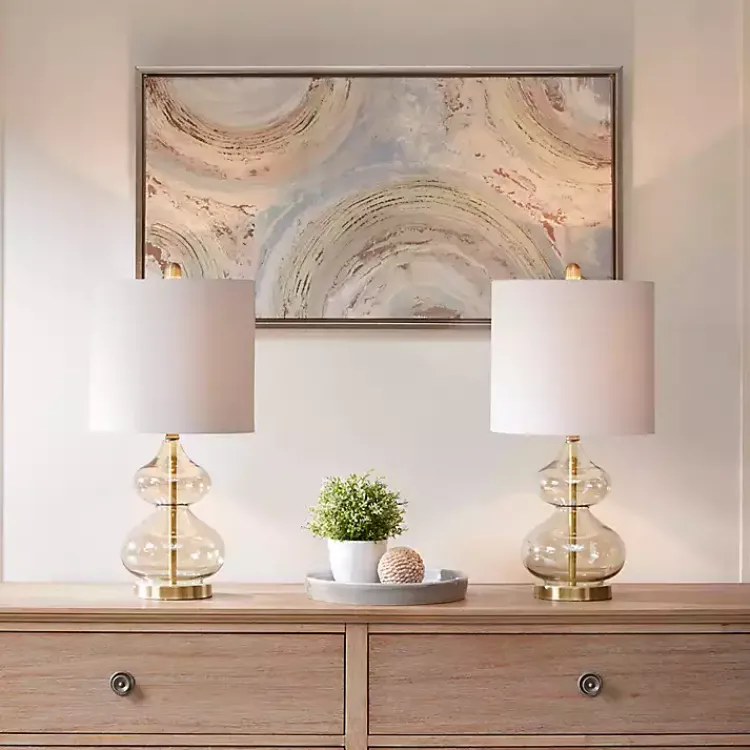 Table Lamps-Kirklands Home Curved Glass Table Lamps, Set of 2 Gold