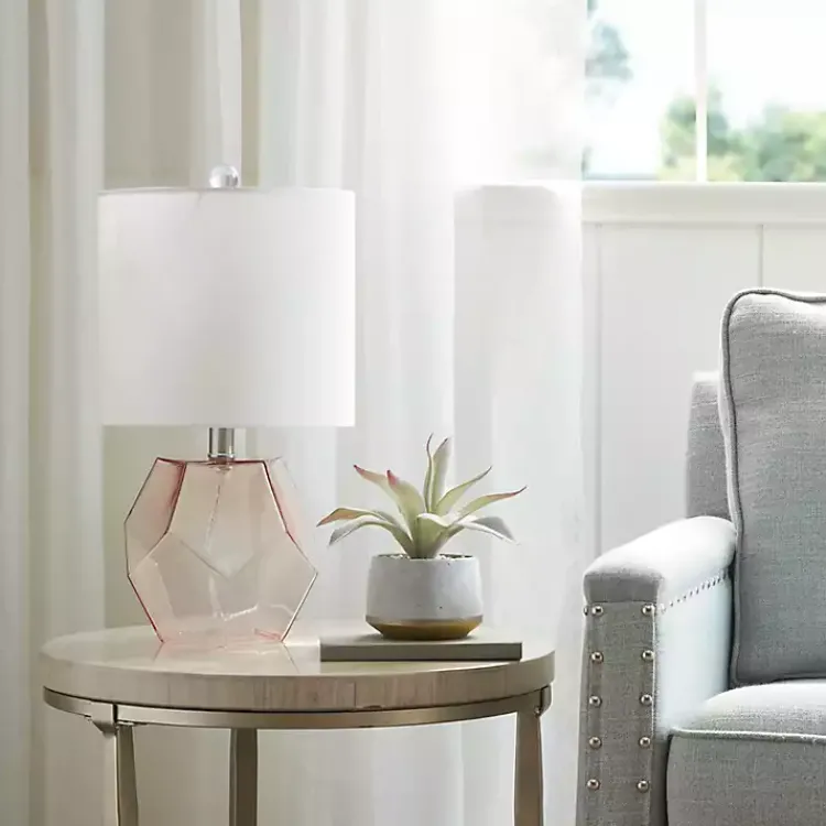 Table Lamps-Kirklands Home Pink Glass Stella Table Lamp White