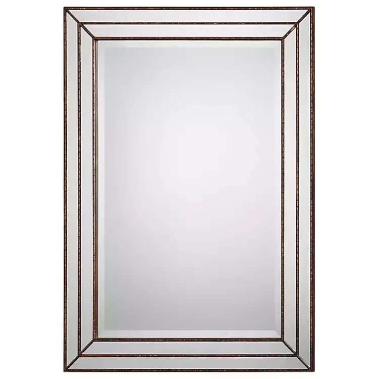 Decorative Mirrors-Kirklands Home Bronze Metallic Grooved Texture Wall Mirror Brown