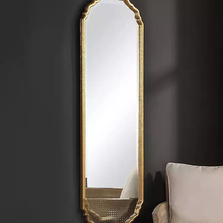 Decorative Mirrors-Kirklands Home Antique Gold Wooden Mirror with Curved Corners