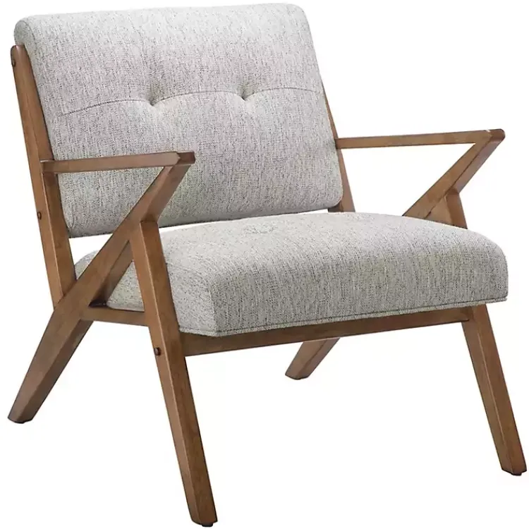 Accent Chairs-Kirklands Home Tufted Pecan Wood Mid-Century Modern Armchair Gray