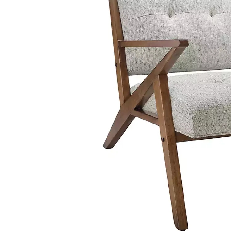 Accent Chairs-Kirklands Home Tufted Pecan Wood Mid-Century Modern Armchair Gray