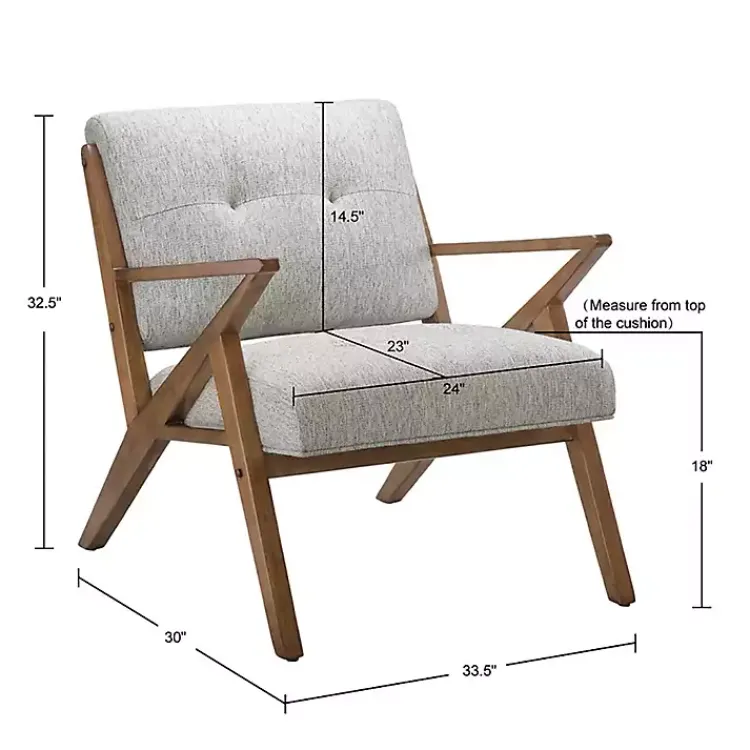 Accent Chairs-Kirklands Home Tufted Pecan Wood Mid-Century Modern Armchair Gray