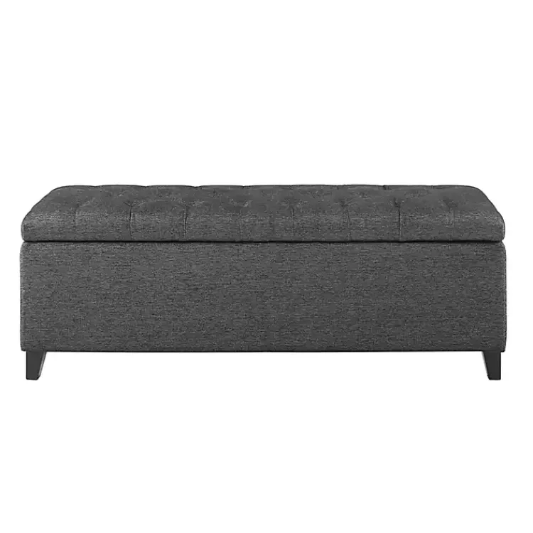 Benches & Ottomans-Kirklands Home Dark Button Tufted Storage Bench Gray