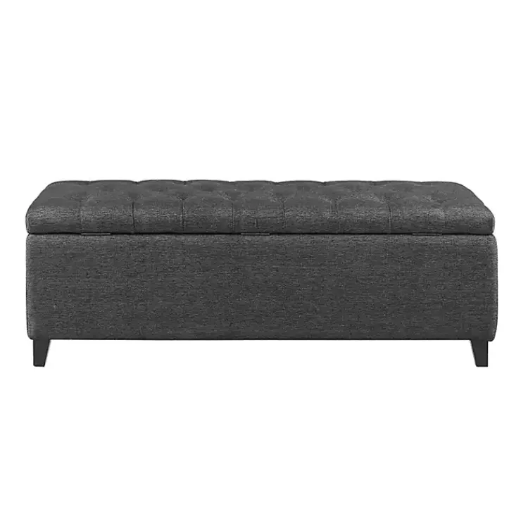 Benches & Ottomans-Kirklands Home Dark Button Tufted Storage Bench Gray