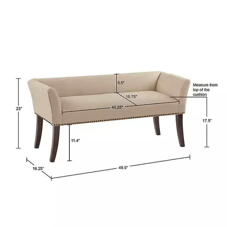 Benches & Ottomans-Kirklands Home Cream Low Back Flared Arms Bench Ivory