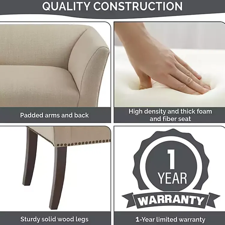 Benches & Ottomans-Kirklands Home Cream Low Back Flared Arms Bench Ivory