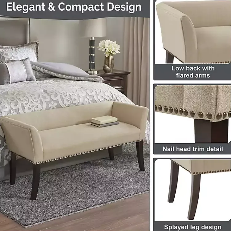 Benches & Ottomans-Kirklands Home Cream Low Back Flared Arms Bench Ivory